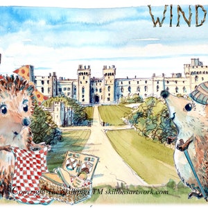 WINDSOR Castle England-kaart. egelpaar op bezoek en picknicken tijdens de lange wandeling. Kan worden gepersonaliseerd voor vrienden.  Nr. 3 WINDSOR