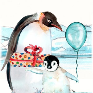 3105 Walisische Geburtstagskarte PENBLWYDD HAPUS . Baby Pinguin mit Ballon in walisischer Sprache. Kann personalisiert und nummeriert sein wie gezeigt.