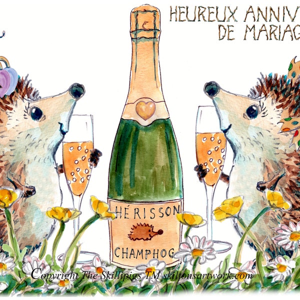 3101 French Anniversary card Heureux Anniversaire de Mariage Can be personalised Sent 2nd class post or choose 1st class at checkout
