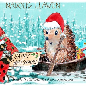 3466 Walisisch Sprache Weihnachtskarte Frohe Weihnachten, Nadolig Llawen, zweisprachiger Gruß Walisisch Englisch. Corakel Boot Kann personalisiert werden