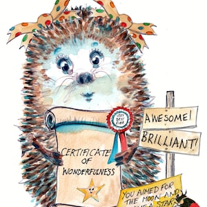 3143 Goed gedaan-kaart geweldige prestatie vrouwelijke egel met certificaat van schoonheid. Kan worden gepersonaliseerd