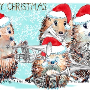4435 silver band WEIHNACHTSKARTE Frohe Weihnachten unsere Igel-Musikanten mit ihren Instrumenten Horn. Kann personalisiert werden