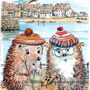 1 ST IVES Cornwall Paar Wanderer Grußkarte mit Hafen und Strand hinten Kann wie abgebildet personalisiert werden.