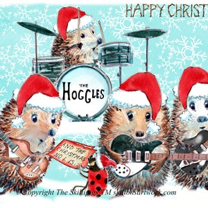 3547 Happy Christmas Karte Beatles vier Tribute-Pop-Gruppe oder Band mit Gitarren und Schlagzeug. Weihnachten Nummer eins. Dieser kann personalisiert werden.
