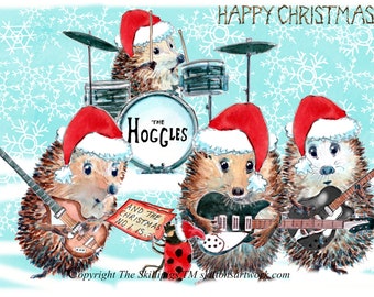 3547 Happy Christmas card Beatles fab four tribute pop group or band guitars and drums. Christmas number one. Postage options at checkout