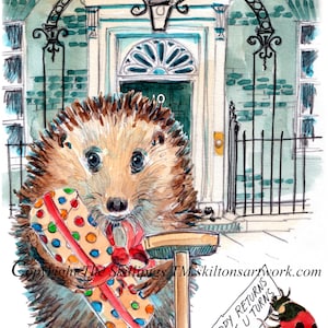 4679 N0 10 Downing Street Cartão de Feliz Aniversário para ouriços elegantes, ganhe um destes da London Prime Hogminster. Pode ser personalizado.