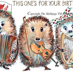 2539 Carte d'anniversaire galloise Carte d'anniversaire pour groupe de musique folklorique Celle-ci pour votre anniversaire.  Joueurs avec harpe accordéon violon