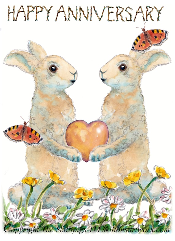 Paperlink 'Mum And Dad' Anniversary Karte - Kaninchen-Design Mit Goldfolie