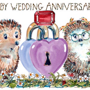 Carte d'anniversaire de mariage rubis également disponible en or, argent et diamants, cadenas en forme de cœur et couple heureux Peut avoir des noms 10,5 x 14,8 cm N° 3997