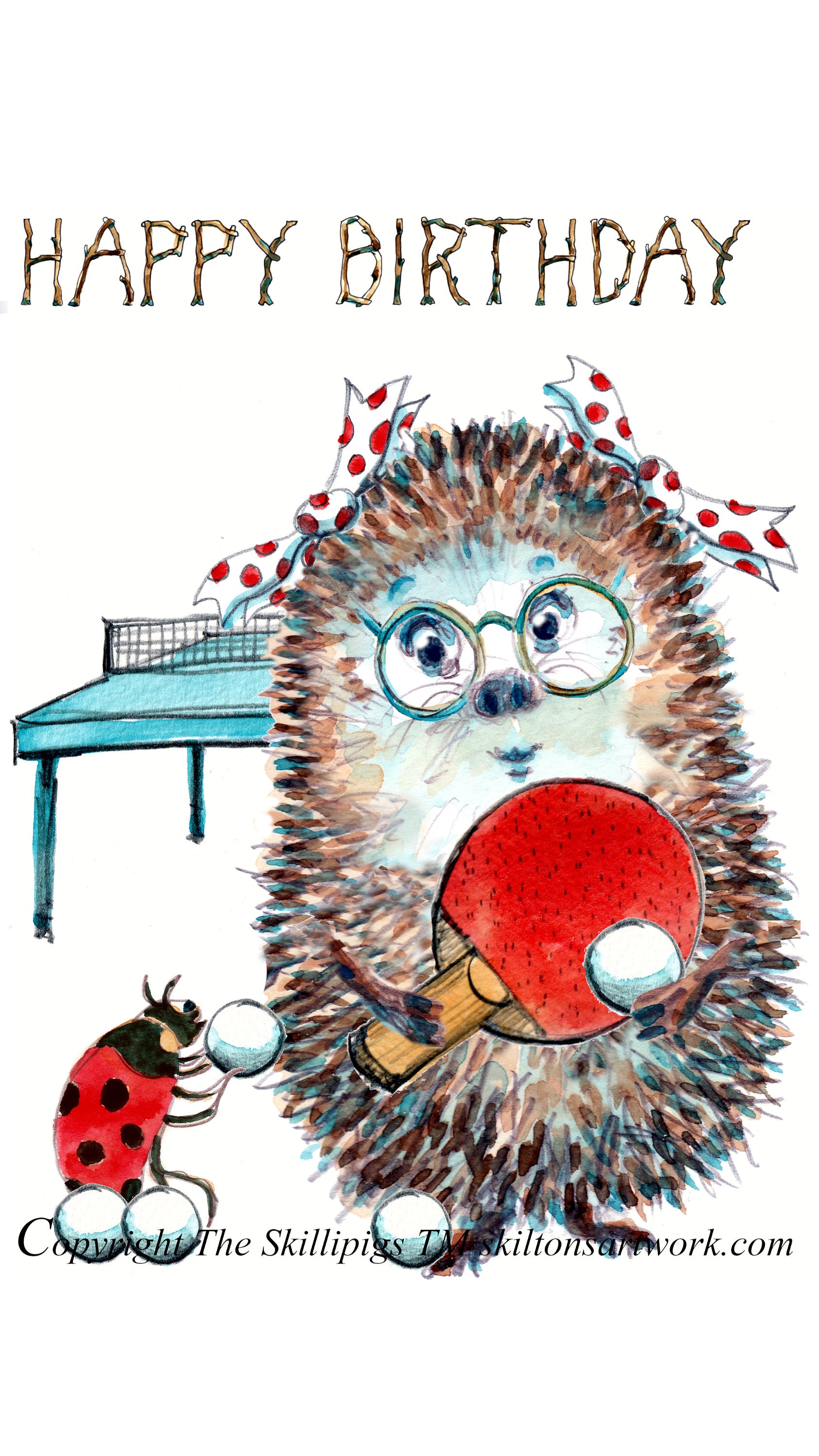 2796 HAPPY BIRTHDAY Table Tennis Card, Female Hedgehog - Etsy