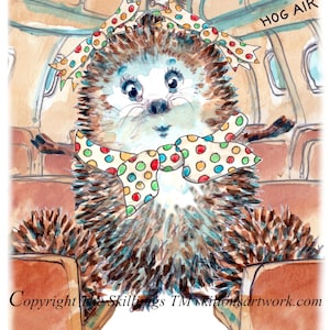 4423 Carte d'anniversaire pour le personnel de cabine Happy Birthday Hedgehog, hôtesse de l'air ou hôtesse de l'air dans un avion de ligne Peut être personnalisée