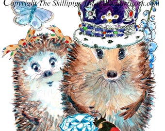 5486 diamond wedding 60th anniversary card with the hedgehog king with crown  Can be personalised  UK Postage options at checkout