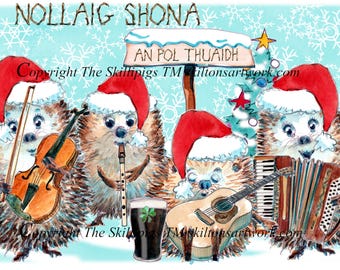 5488 Irish Gaelic Christmas card Can be personalised Nollaig Shona ceilidh folk musicians. UK postage options at checkout.