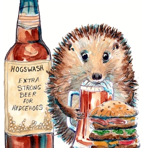 1008B Burger beer Carte JOYEUX ANNIVERSAIRE, votre homme ou garçon qui aime manger et boire un énorme hamburger au bœuf et de la bière forte. Peut être personnalisé