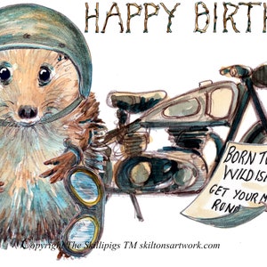 1013 Carte de moto HAPPY BIRTHDAY carte hérisson vintage motard casque lunettes vintage bike Born to be wild Peut être personnalisée