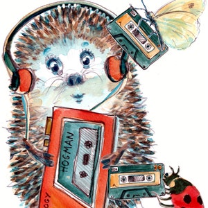 3082 Walkman HAPPY BIRTHDAY-kaart, een verjaardagsherinnering voor jou, jaren 80 groepen bands popmuziek Walkman egel luisteren. Kan worden gepersonaliseerd.