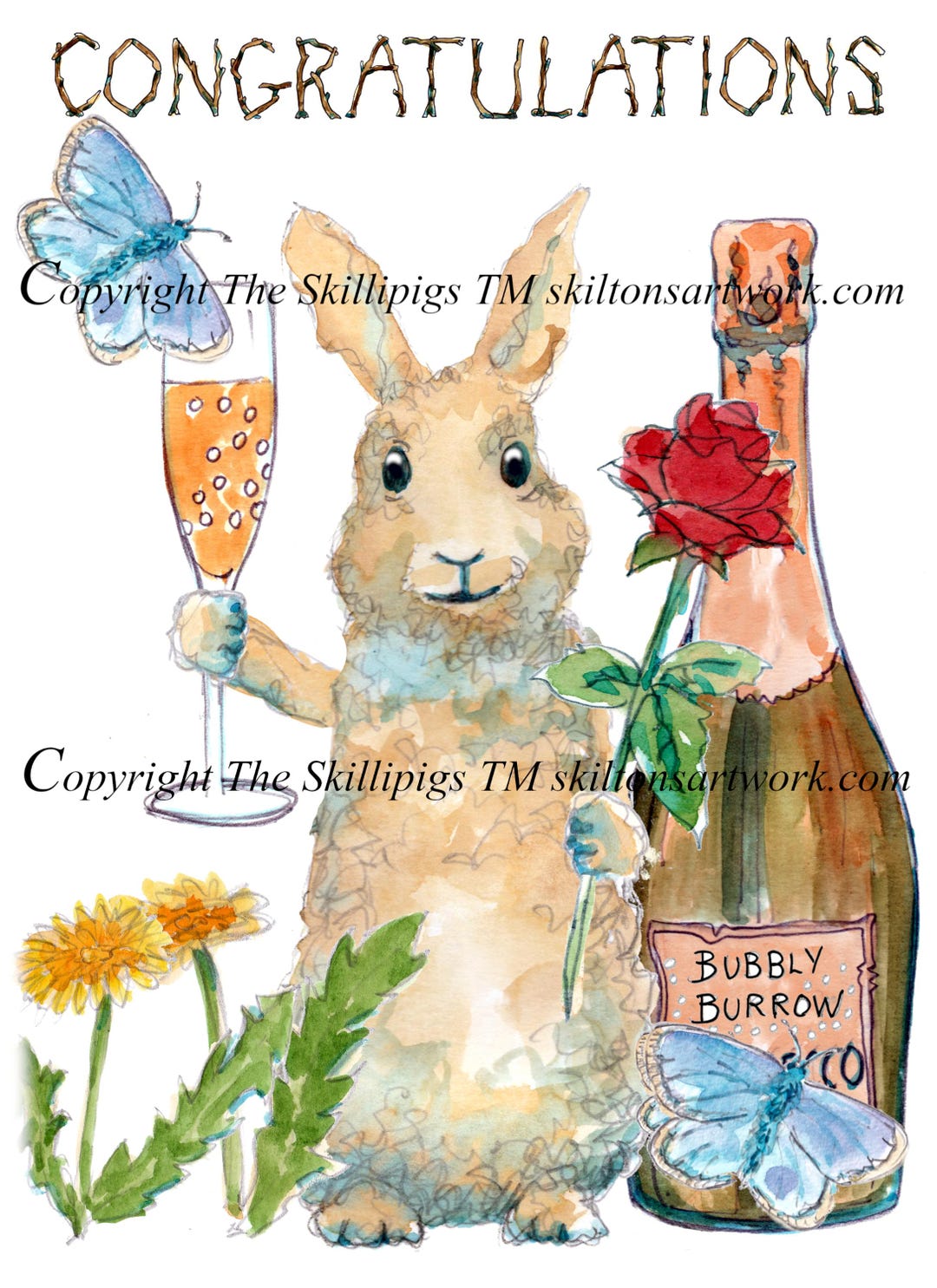 Congratulations Rabbit 5267 Congratulations Card Bunny Rabbit With Rose, Any Occasion Can Be ...