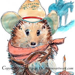 4303 Tarjeta de feliz cumpleaños de vaquero. Un lazo de vaquero y un caballo con forma de erizo. Tal vez para un amante del Oeste. Se puede personalizar.