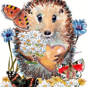 3961 Biglietto d'auguri per NUORA Riccio con cuore, farfalle e fiori. Abbiamo cognomi come questo e nella maggior parte delle lingue.