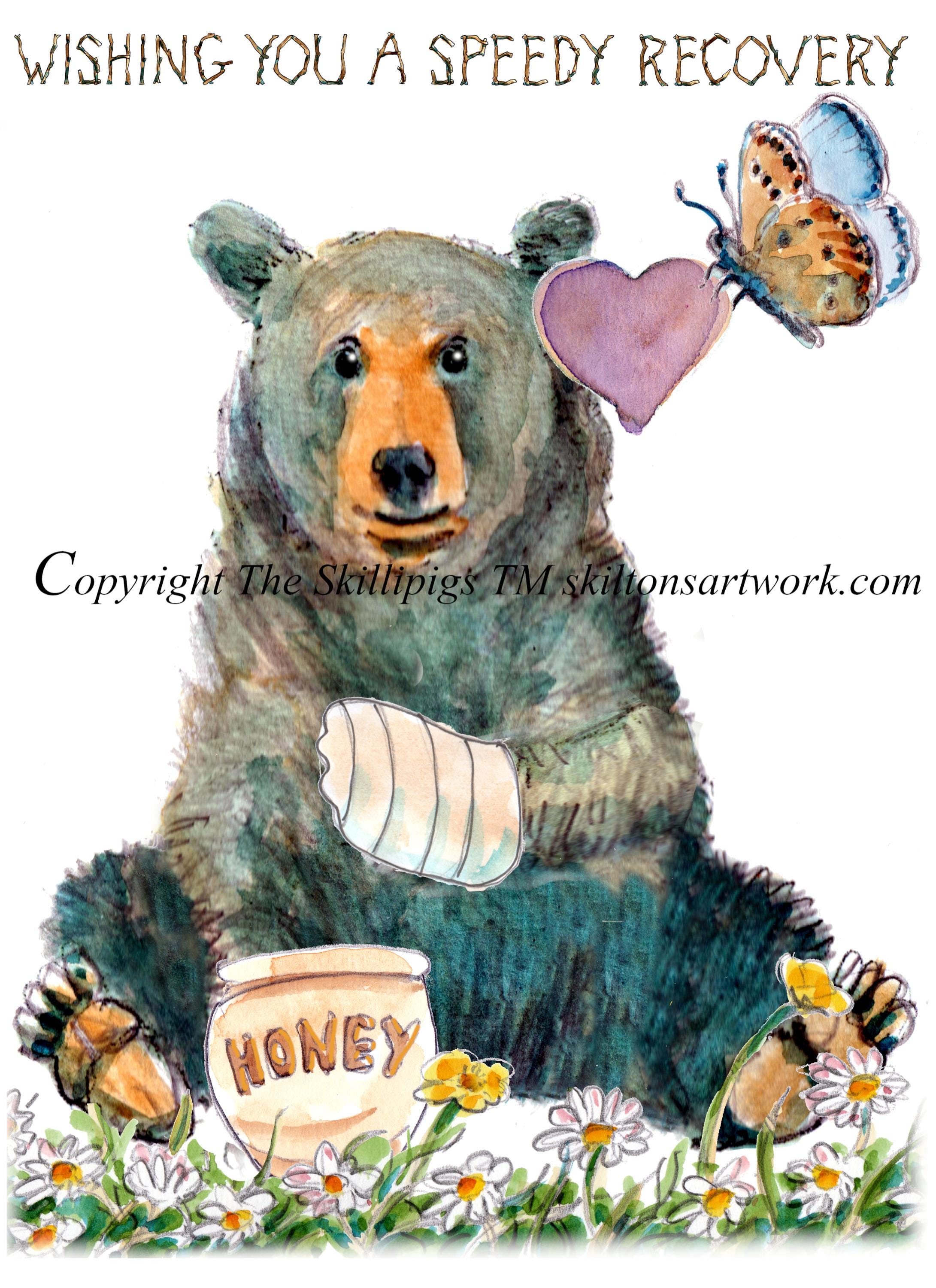 4205 Left Hand Get Well Soon Card A Brown Bear Can Be Personalised