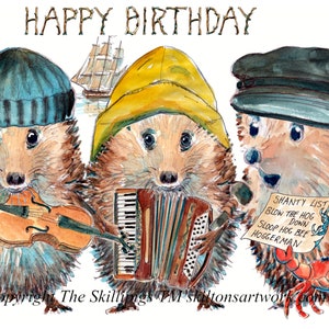 3712 HAPPY BIRTHDAY zeemansliedjeskaart Fisherman's Folk of zeemansliedjes viool en accordeon Kan worden gepersonaliseerd