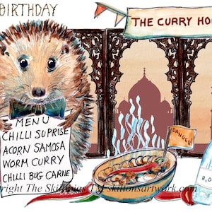 4338 curry chilli Kartka urodzinowa restauracja dania jeż dla miłośników przypraw. Nawet Taj Mahal i menu Można spersonalizować