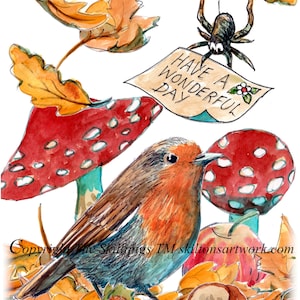 2608 carte d'anniversaire automne feuilles d'araignées et champignons. Peut être personnalisé