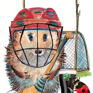 2837 HAPPY BIRTHDAY Karte mit Igel Irischer Hurling Spieler ein Glas Stout, Igel mit Stock und Ball. Kann personalisiert werden.