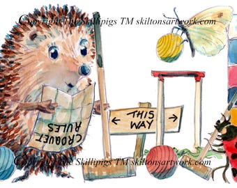 5505  Croquet Rules greeting card Whimsical hedgehog playing this lawn game can be personalised as shown  UK Postage options at checkout