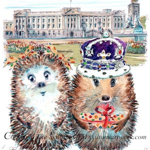 4304 Biglietto di auguri di compleanno di Buckingham Palace. Londra con residenza reale con re riccio e regina. Può essere personalizzato.