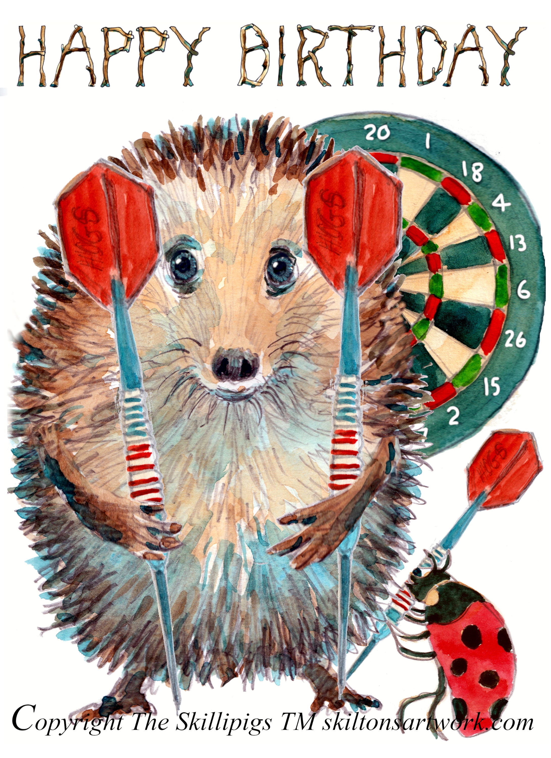 3593 Darts Player HAPPY BIRTHDAY Card Hedgehog This Can Be