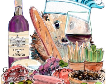 5485 Charcuterie birthday card FRENCH language Joyeux Anniversaire hedgehog chef Can be personalised UK postage options at checkout