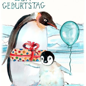 3108 Duitse pinguïn verjaardagskaart HAPPY BIRTHDAY-kaart Alles Gute zum Geburtstag ijs en sneeuw Kan worden gepersonaliseerd zoals afgebeeld.