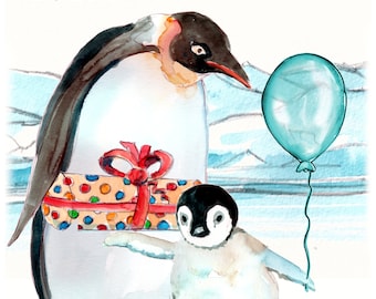 HAPPY BIRTHDAY cardAlles Gute zum Geburtstag. Baby penguin  German language. Can be personalised with any name and also number. No. 3108