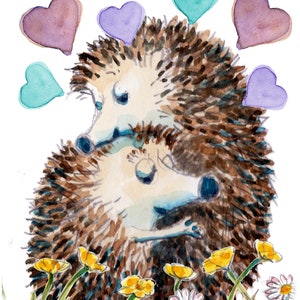 2776 Tarjeta de amor para alguien que necesita un abrazo en tiempos difíciles Un gran erizo cariñoso abraza a uno más pequeño. Tal vez le den abrazos. Se puede personalizar.