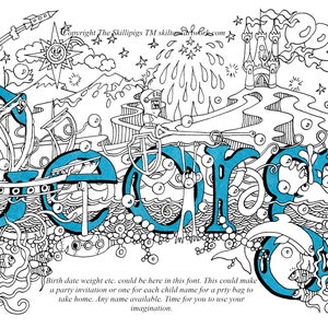Regalo de nacimiento para bebé: George, o cualquier nombre con un diseño imaginativo de dragón y caballero. Cualquier nombre masculino personalizado. DRAGÓN y CABALLERO.