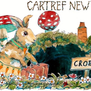 1426 Cartão de nova casa em língua galesa Catref Newydd card Croeso. Cartão de boas-vindas ao seu novo lar. Pode ter o nome do lugar na placa, conforme mostrado