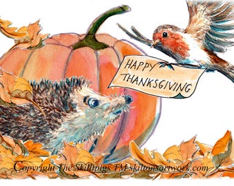 4048 Carte de Thanksgiving Carte de joyeux Thanksgiving hérisson Peut être personnalisée Envoyée par la poste en 2e classe ou 1re classe à la caisse