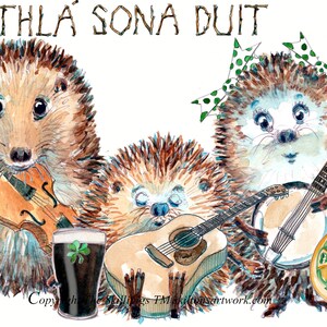 2980 Ierse Happy Birthday-kaart Breithla Sona Duit-kaart Iers-Gaelische folkgroep. Gitaar, viool en banjo en stout. Dit kan worden gepersonaliseerd