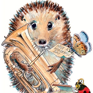 3940 Geburtstagskarte für Blaskapelle Blaskapelle Spieler Igel oder Teil eines Musikorchesters Kann personalisiert werden.