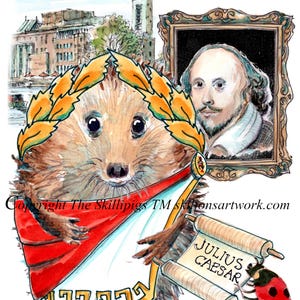 4281 Cartão de feliz aniversário da peça de Shakespeare JÚLIO CÉSAR Teatro Stratford William e o ouriço Pode ser personalizado.