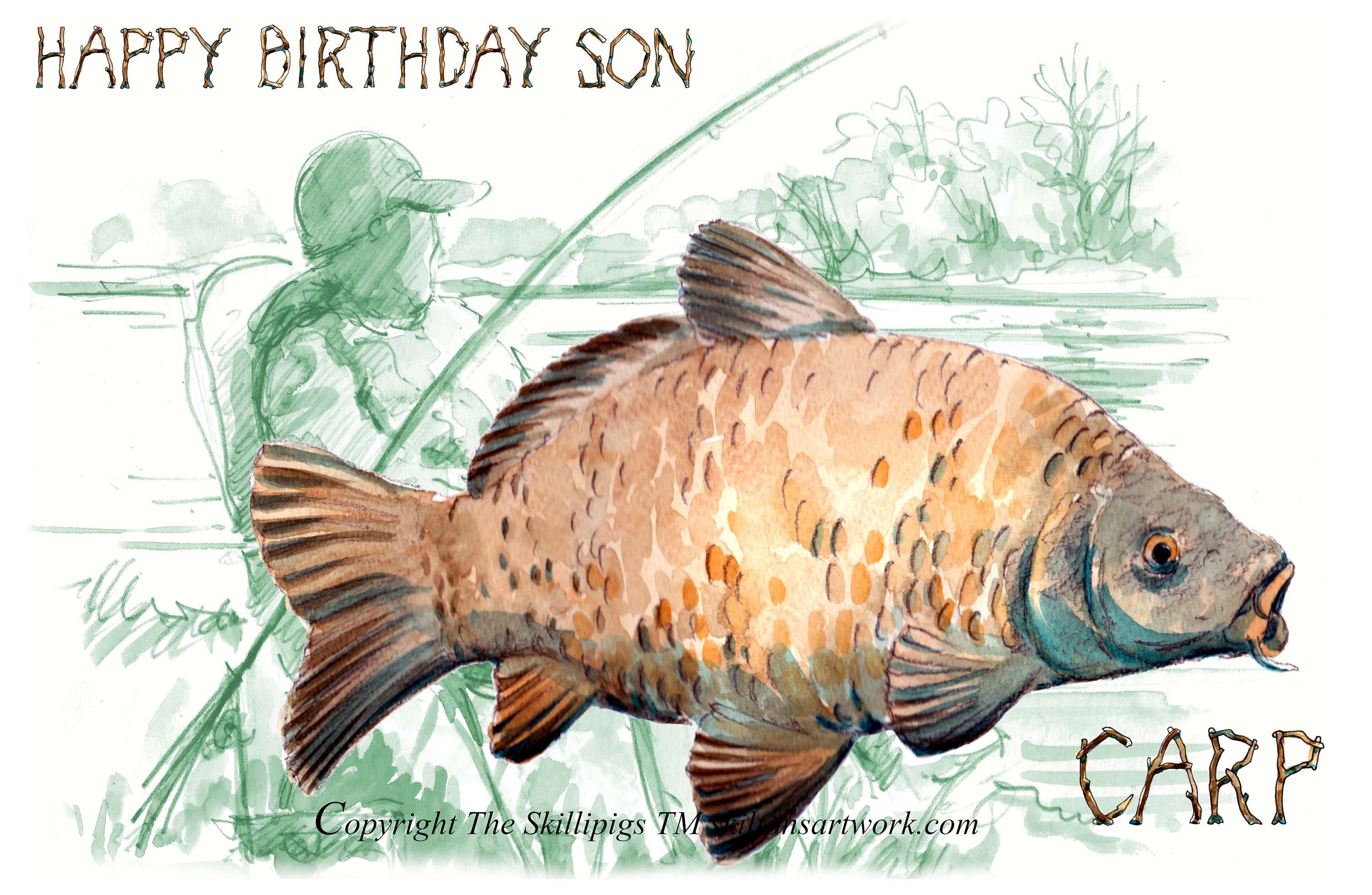 2 Cards HAPPY BIRTHDAY Son Carp Fishing Card. Also Choose Another Card ...