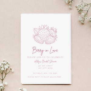 Berry in Love Bridal Shower Invitation, Canva Template Download, Bridal Shower Invite, Berry in Love