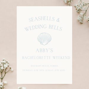 Seashells and Wedding Bells Bachelorette Weekend Itinerary, Canva Template Download, Seashells & Wedding Bells, Beach Bachelorette