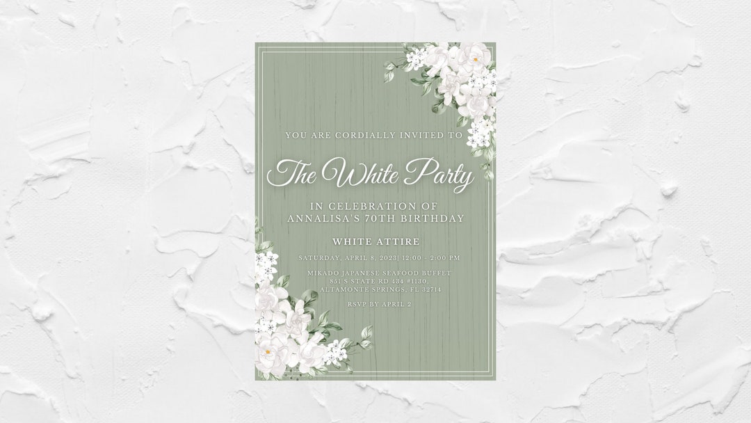 The White Party Invitation Template Green Etsy The White Party Invitation Template Green Etsy