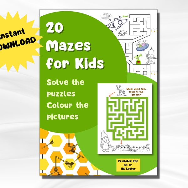 20 Mazes for Young Kids - engaging pics to colour. Variety of themes. Mazes improve eye hand coordination and problem solving skills.