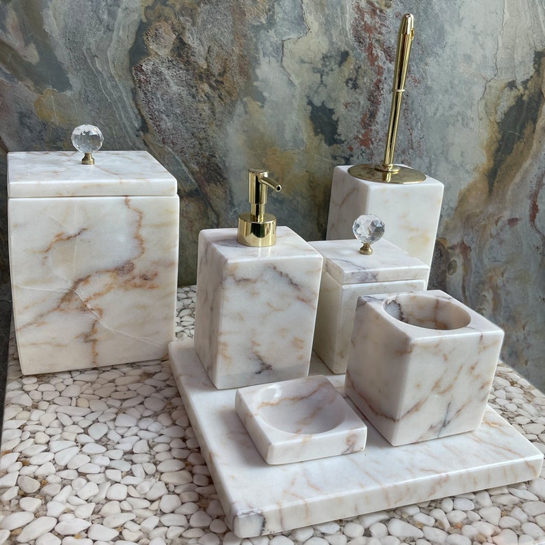 Marble 7 Piece Handcrafted Bath Accessory Decoration Natural Etsy