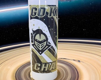 UCF Knights Knightro All UCF Athletics Logos Go Knights Charge On 20 oz Skinny Tumbler