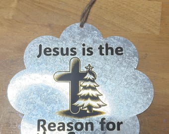 Letrero metálico de pared "Jesús es la razón de la Navidad" (7,25" x 7,25")