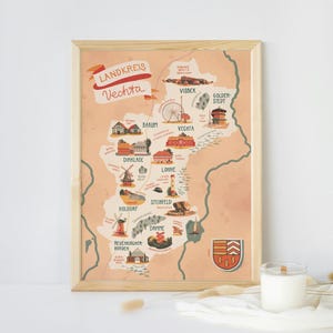 Landkreis Vechta Illustrierte Karte orange Kunstdruck Poster Illustration Landkarte